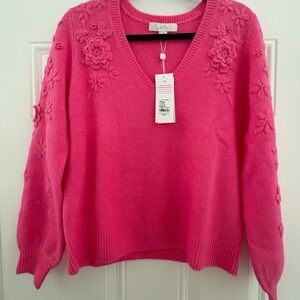 Lilly Pulitzer Vibrant Pink Garden Party Floral V-Neck Sweater